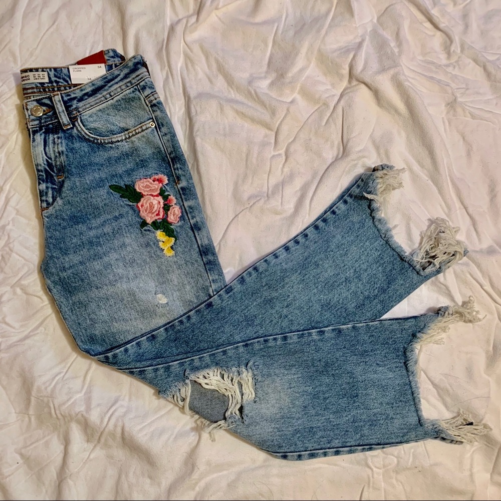 Zara Basic Z1975 Denim Cropped Flare